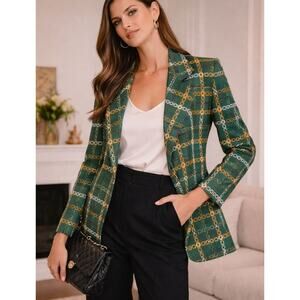 VTG AQUA for Bloomingdale’s Womens Gold Chain Link Blazer S Green Maximalist